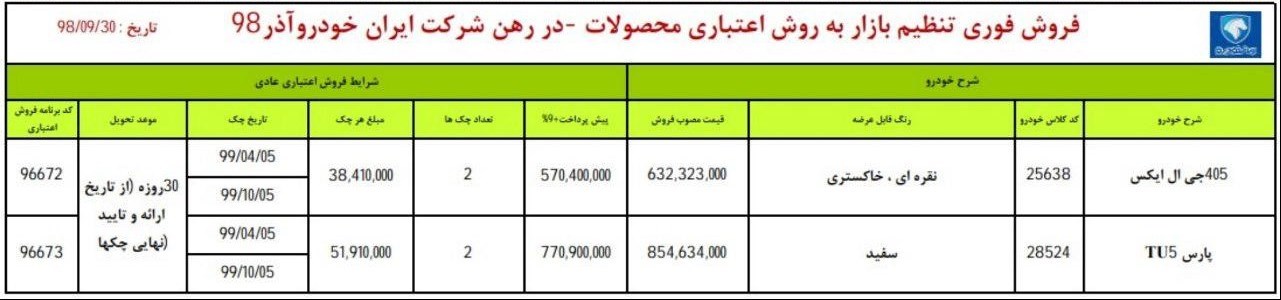 شرایط فروش ایران خودرو 30 آذر 98