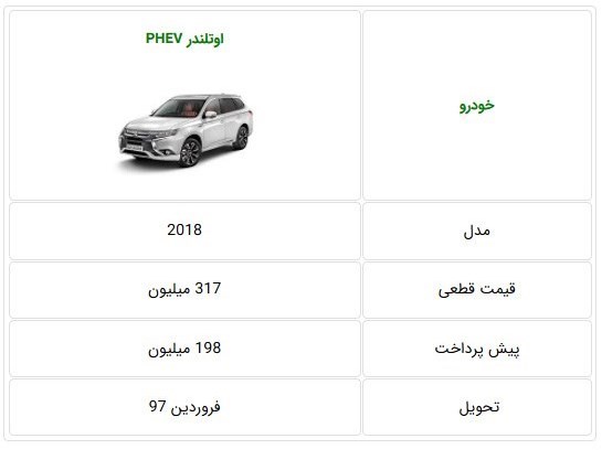 اشرایط فروش میتسوبیشی اوتلندر پلاگین هیبریدی