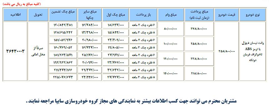 شرایط فروش نیسان وانت