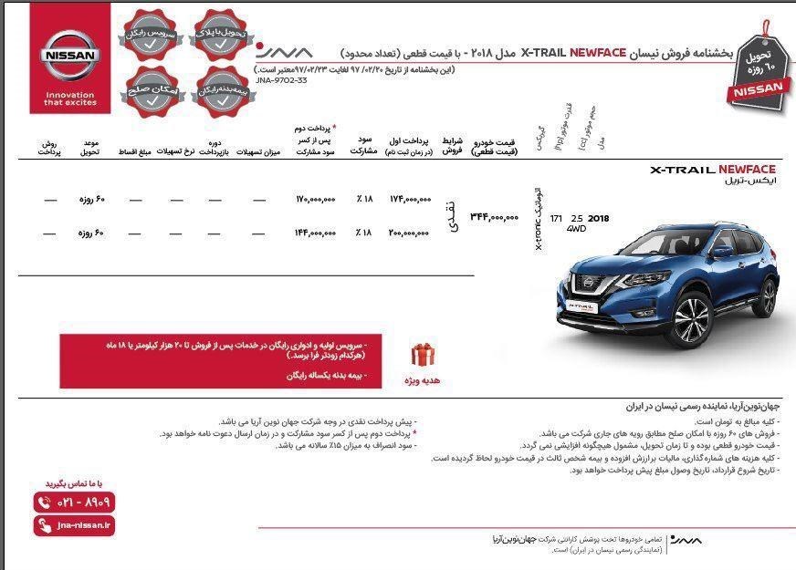 شرایط پیش فروش نیسان ایکس تریل 2018