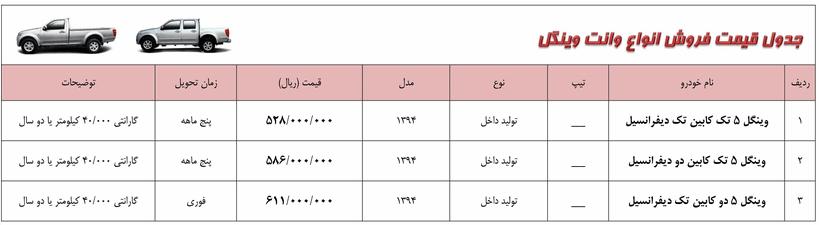 شرایط فروش وانت وینگل 5