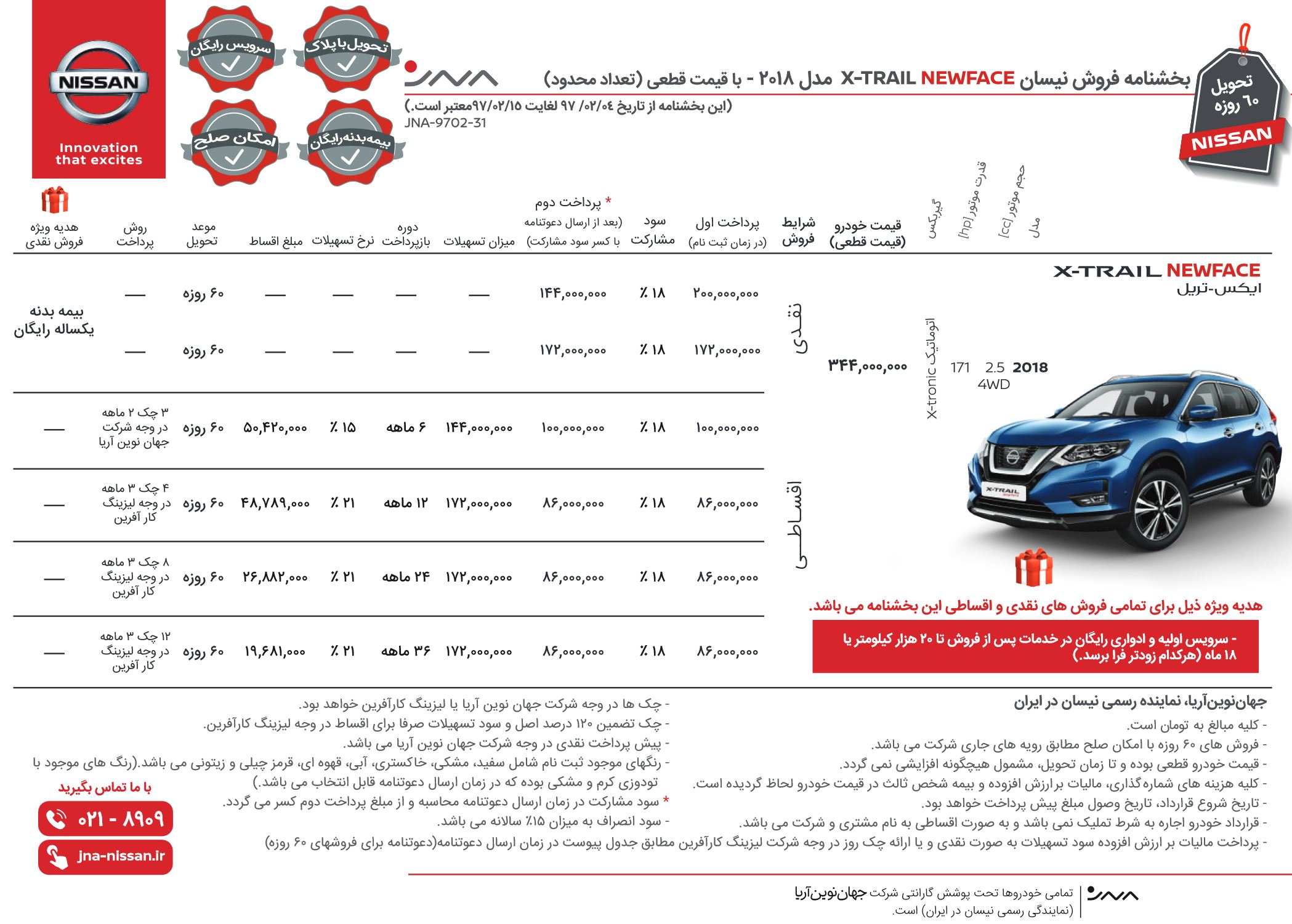 شرایط فروش اقساطی نیسان ایکس تریل 2018