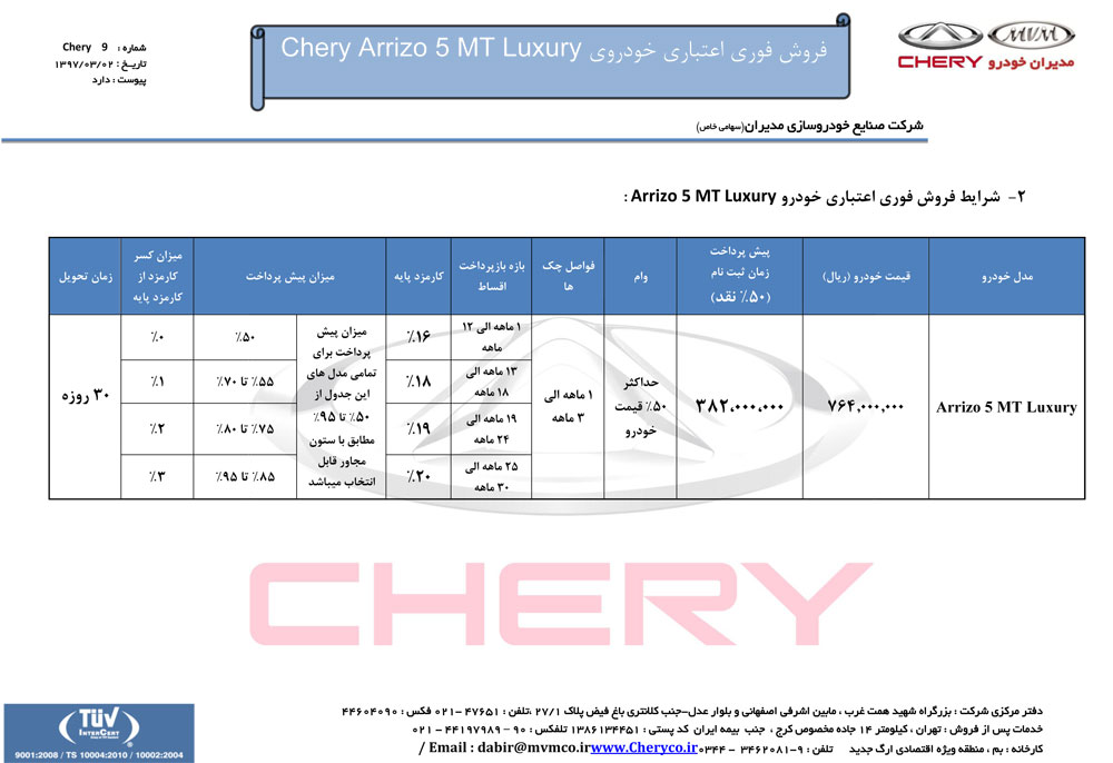 شرایط فروش آریزو 5 دنده ای