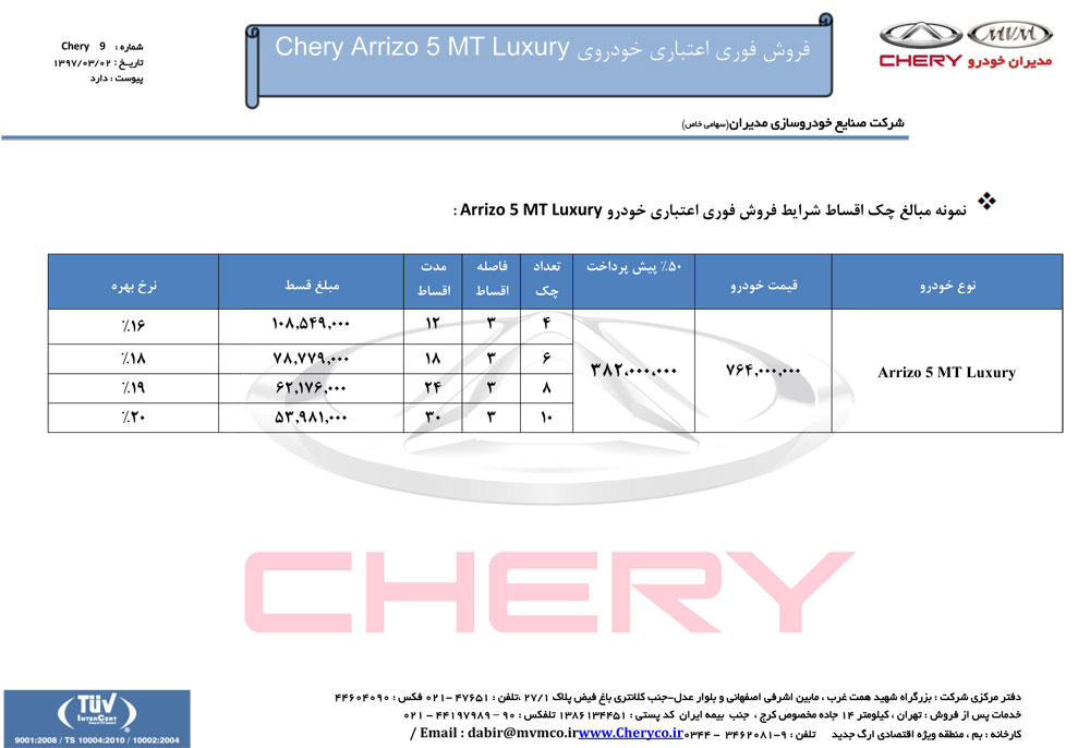 شرایط فروش آریزو 5 دنده ای