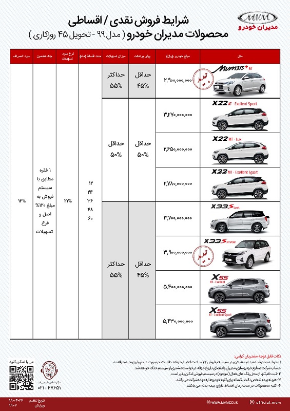 شرایط فروش ام وی ام مرداد 99