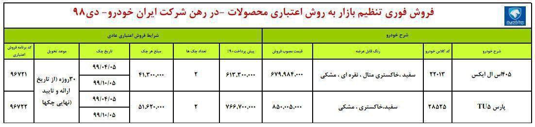 شرایط فروش فوری ایران خودرو 3 دی مه 98