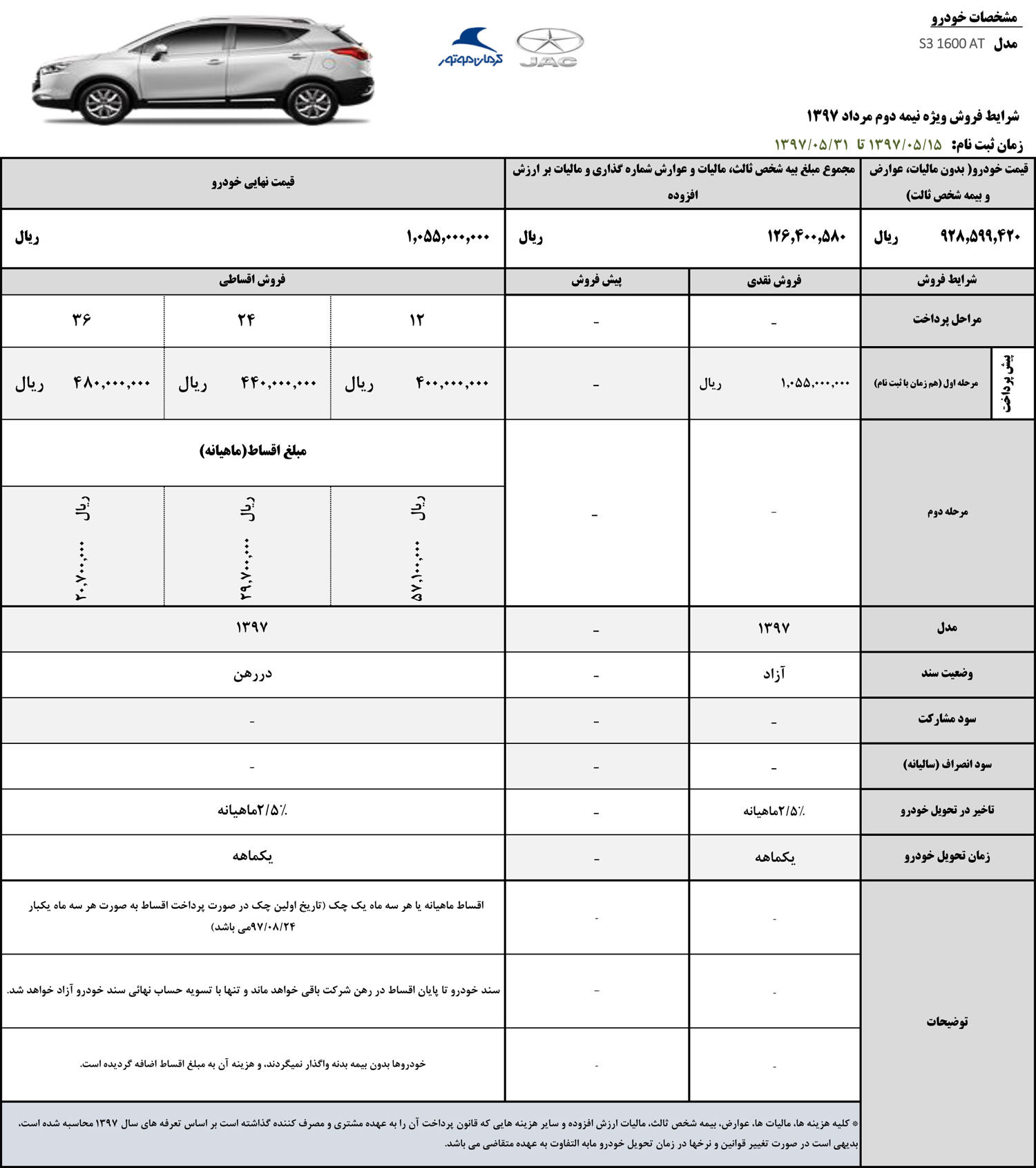 شرایط فروش جک اس 3 نیمه دوم مرداد 97