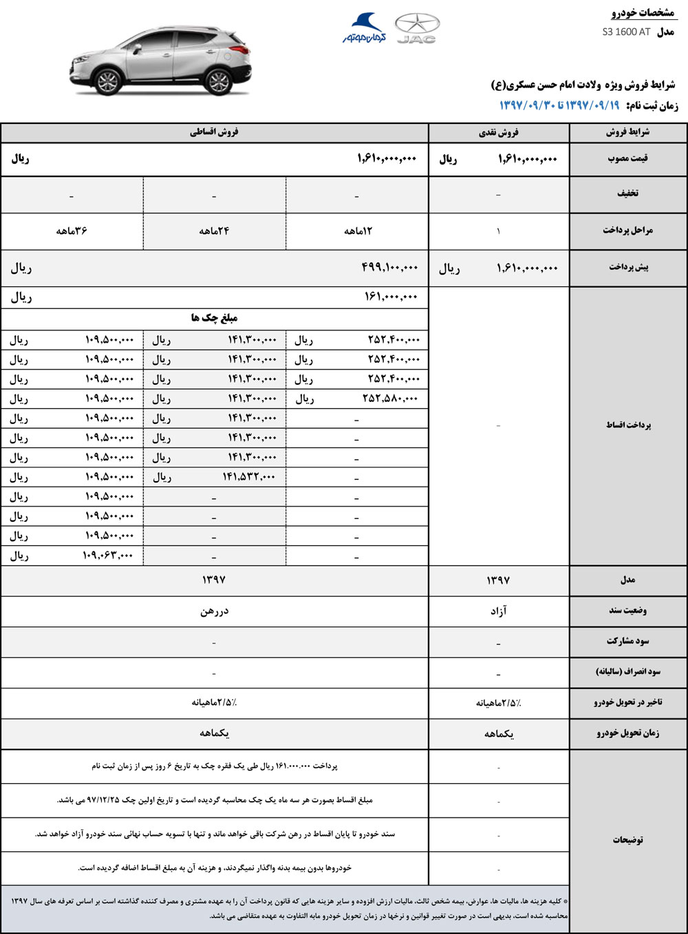 شرایط فروش اقساطی جک S3