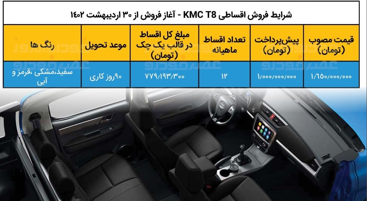 شرایط فروش اقساطب پیکاپ t8