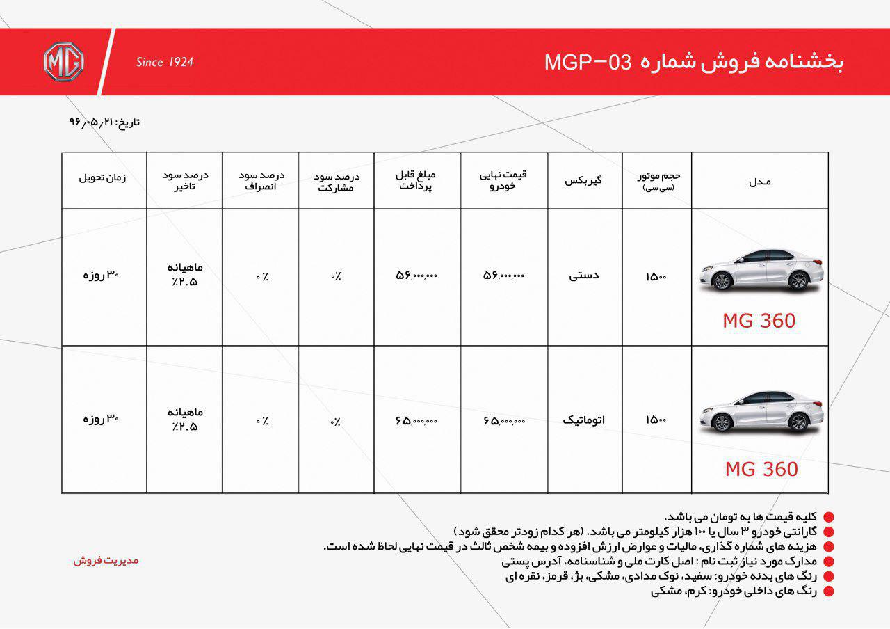 شرایط فروش ام جی 360