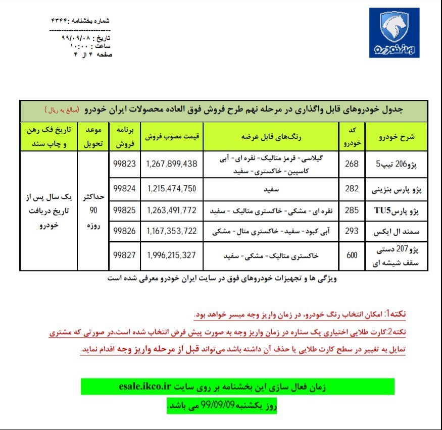 شرایط فروش ایران خودرو 5 آذر 99