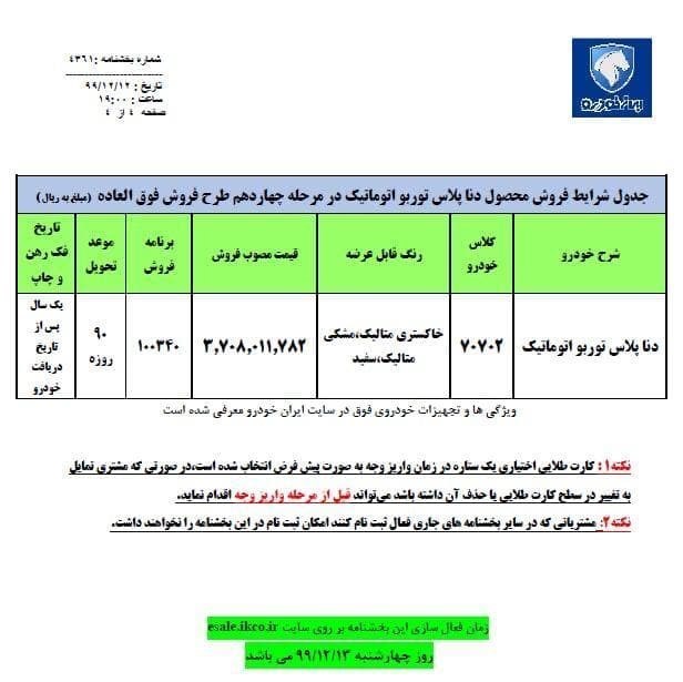 شرایط فروش دنا اتوماتیک اسنفد 99