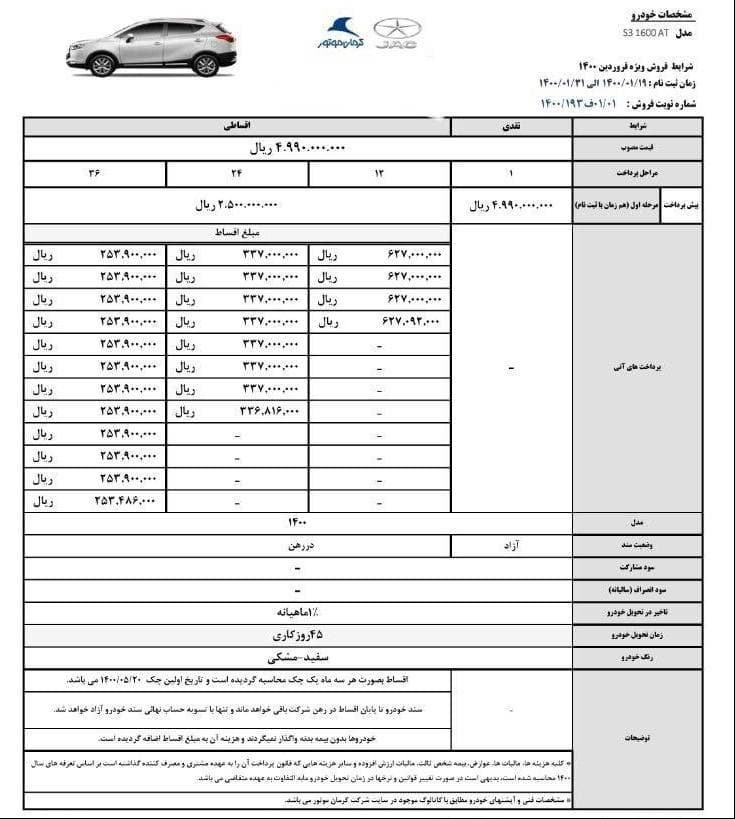 شرایط فروش جک اس 3 فروردین 1400