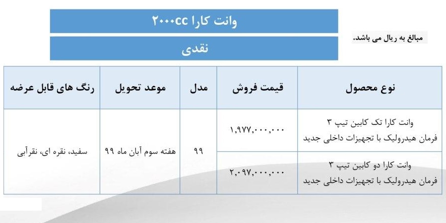 شرایط فروش وانت کار مهر 99