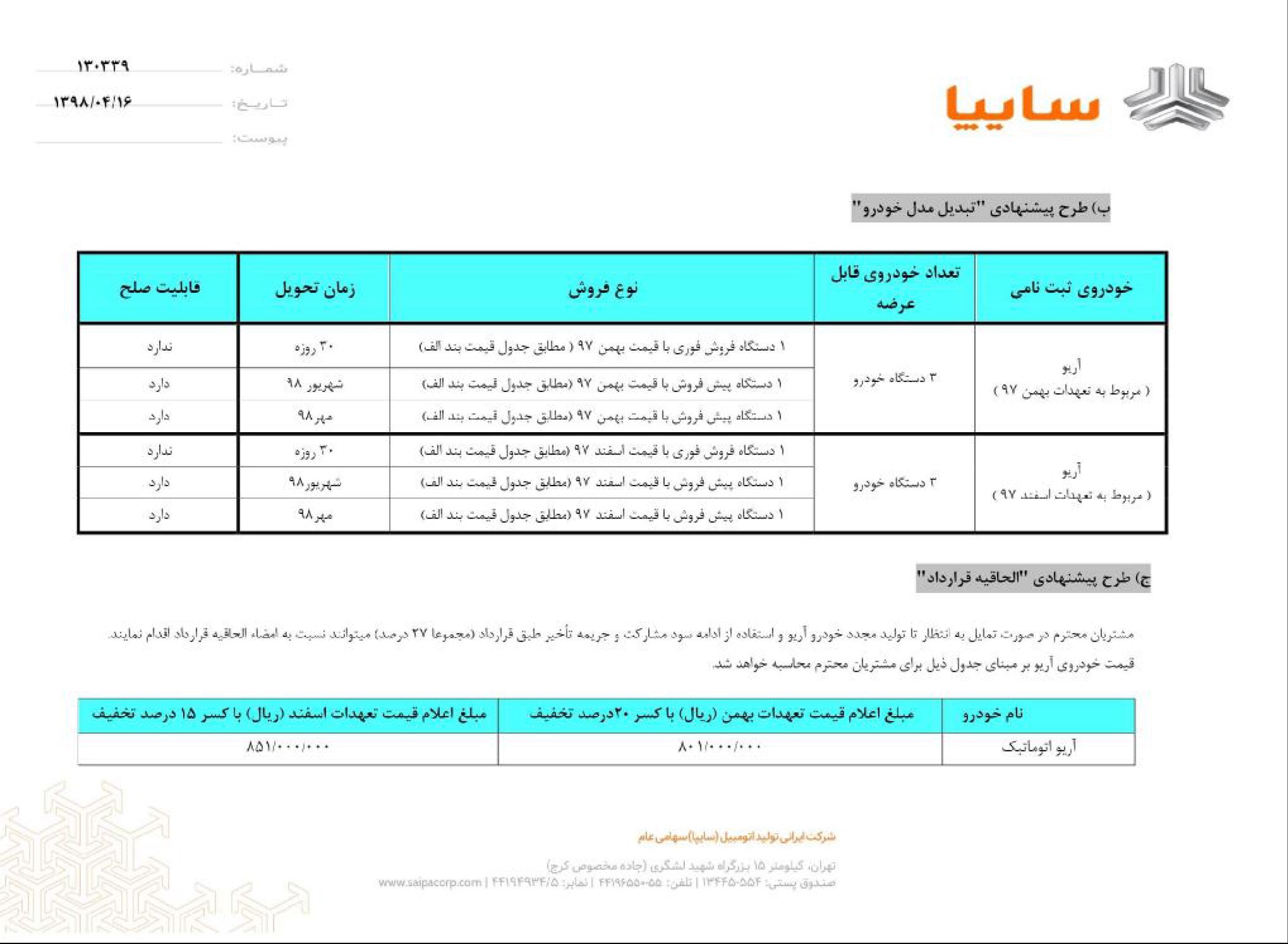 طرح تعویض آریو توسط سایپا