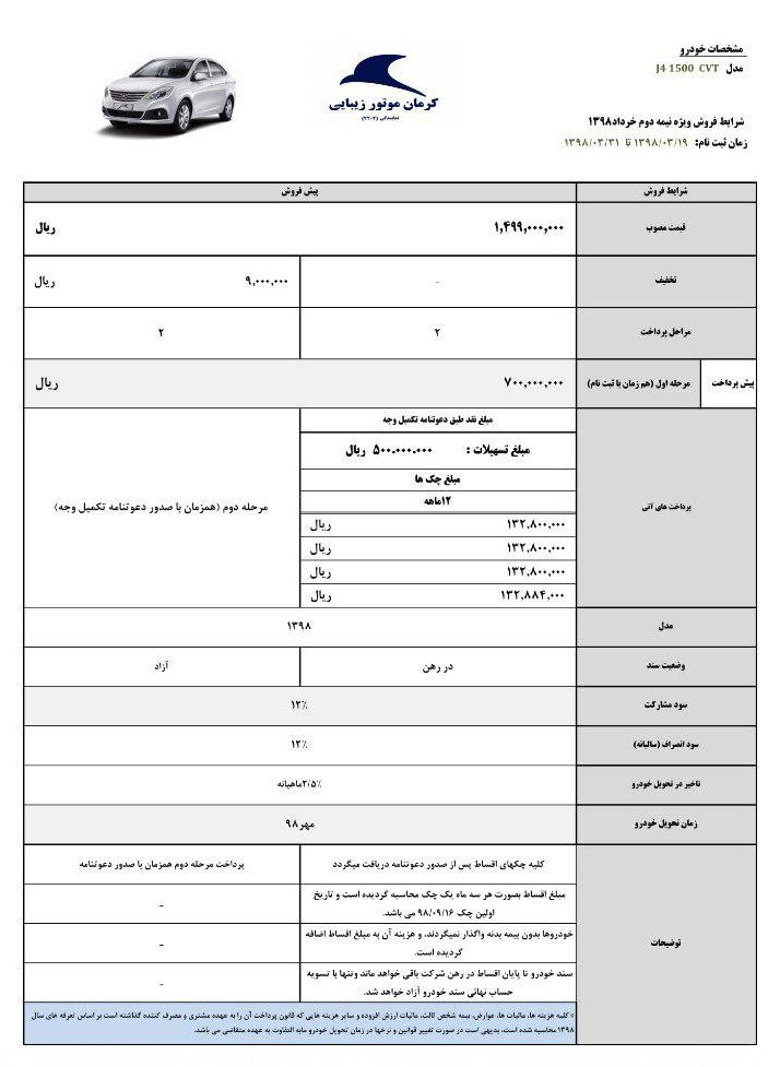 شرایط فروش جک J4 ویژه خرداد 98