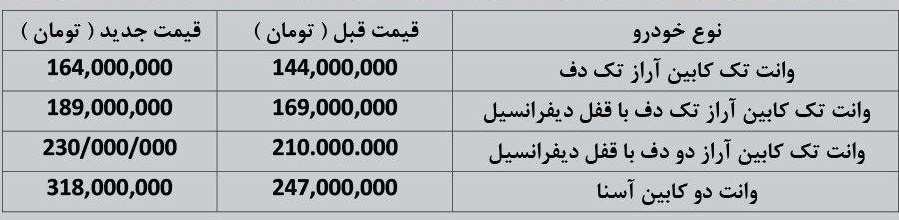 قیمت جدید وانت آمیکو