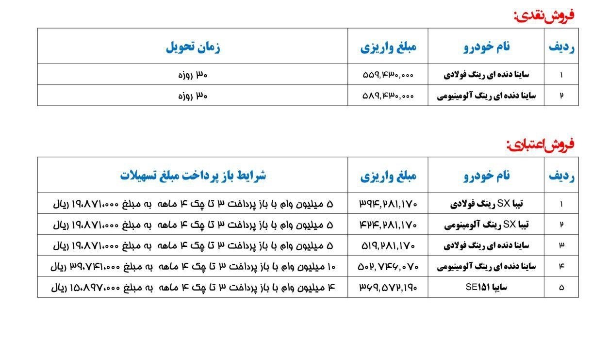 شرایط فروش سایپا ویژه 11 شهریور 98