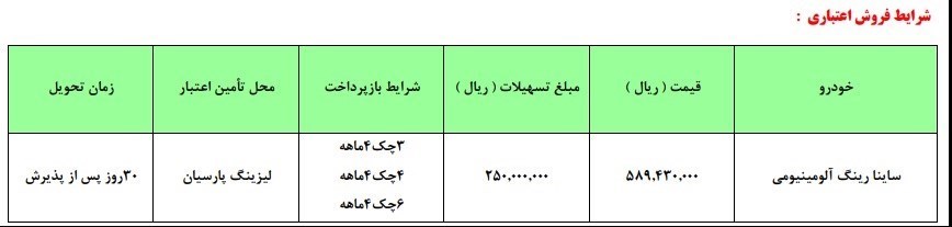 شرایط فروش ساینا