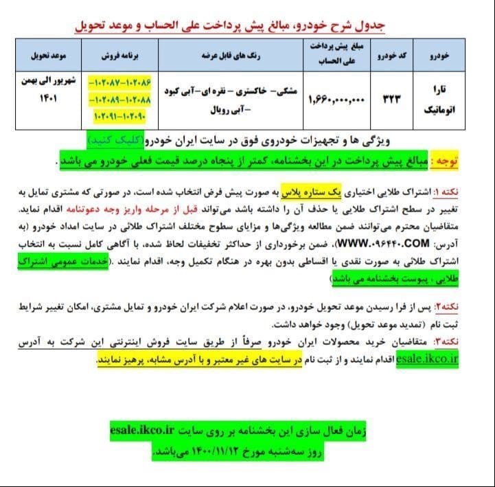 شرایط فروش تارا اتوماتیک