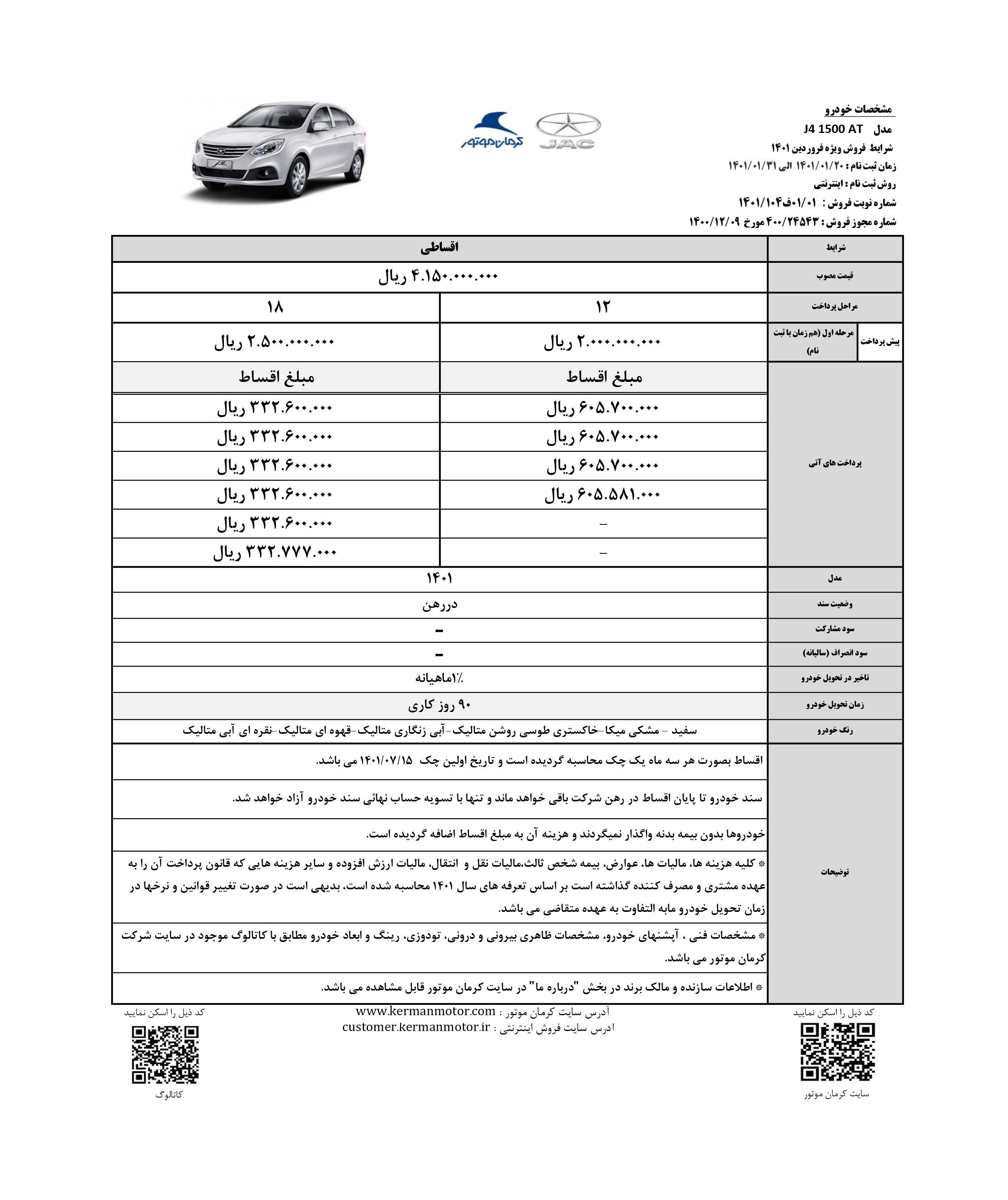 شرایط فروش کرمان موتور 1401