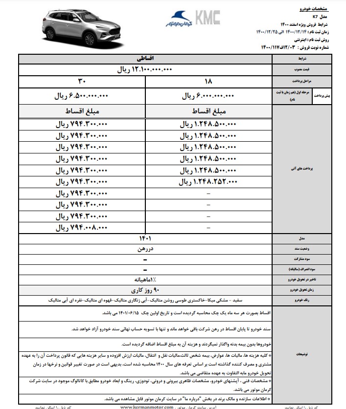 شرایط فروش جک k7