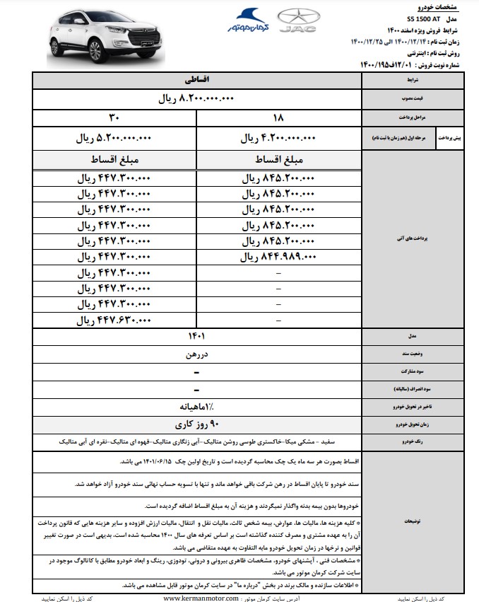 شرایط فروش جک s5  نیو