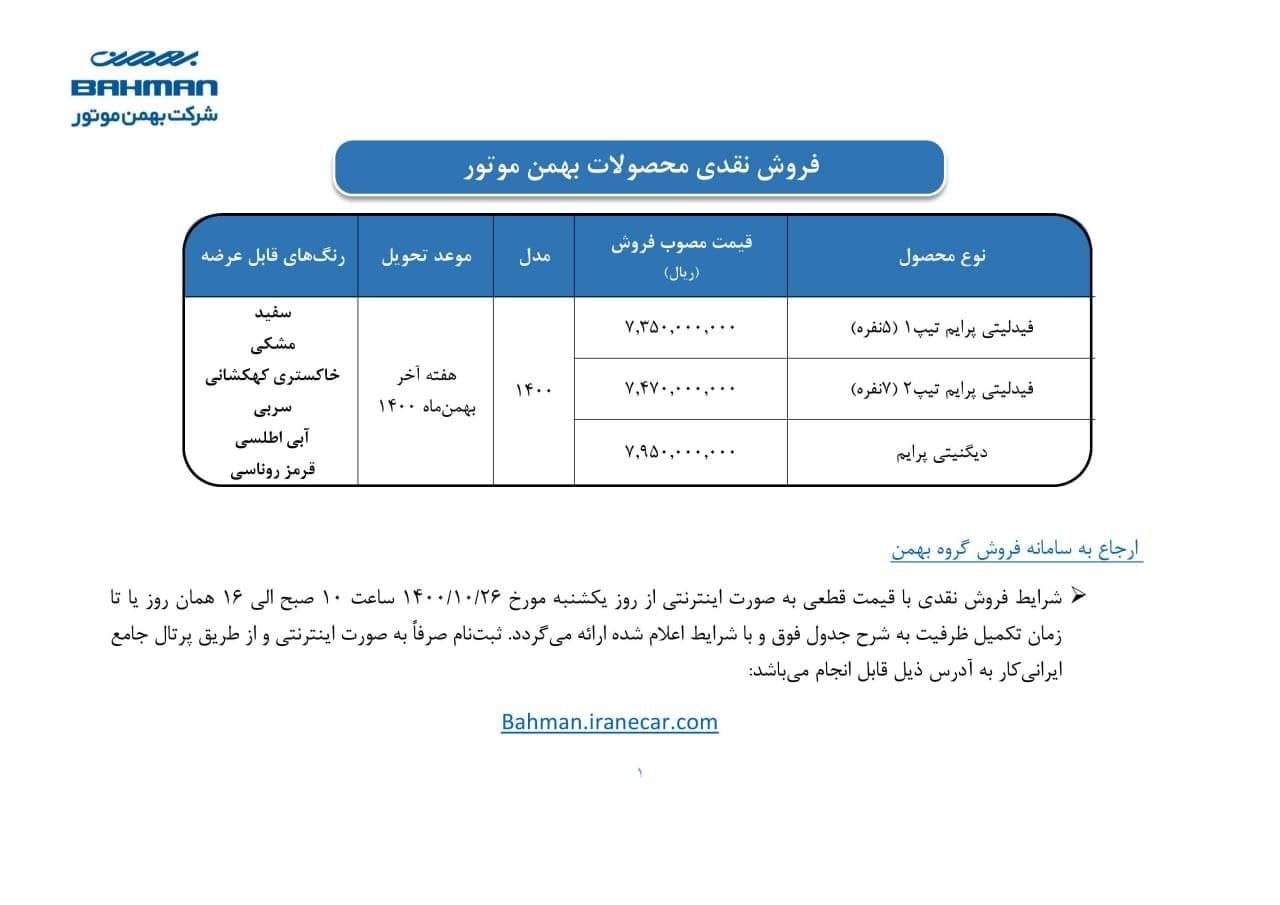 شرایط فروش بهمن نگران