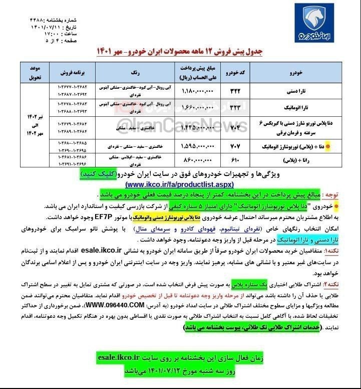 شرایط فروش ایران خودرو مهر 1401