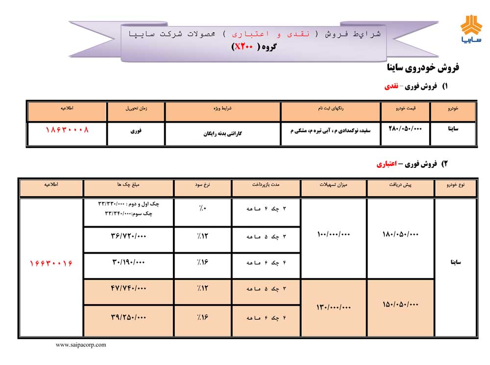 شرایط فروش تیبا ،تیبا2 و ساینا مهر ماه 96