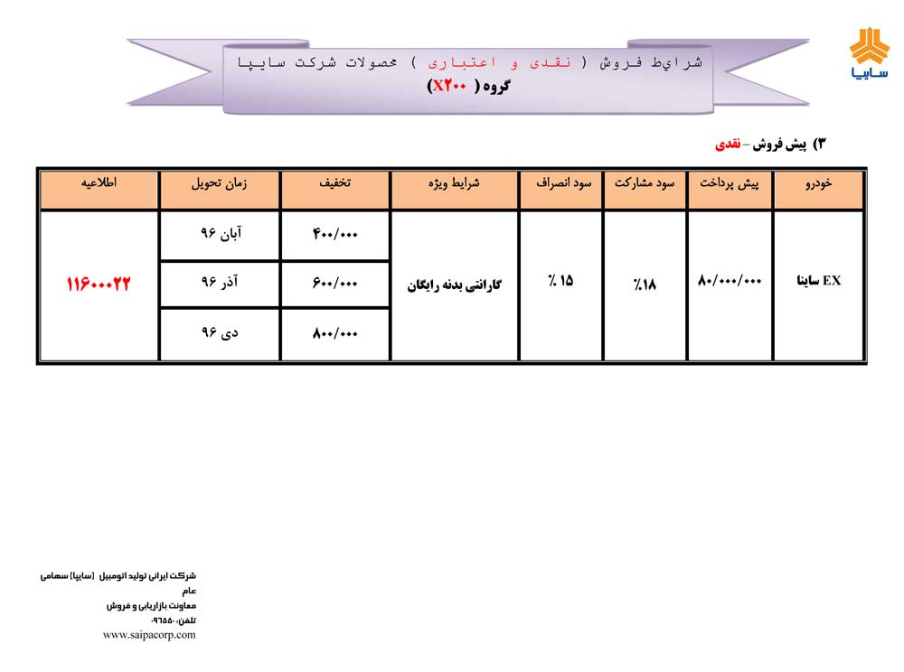 شرایط فروش تیبا ،تیبا2 و ساینا مهر ماه 96