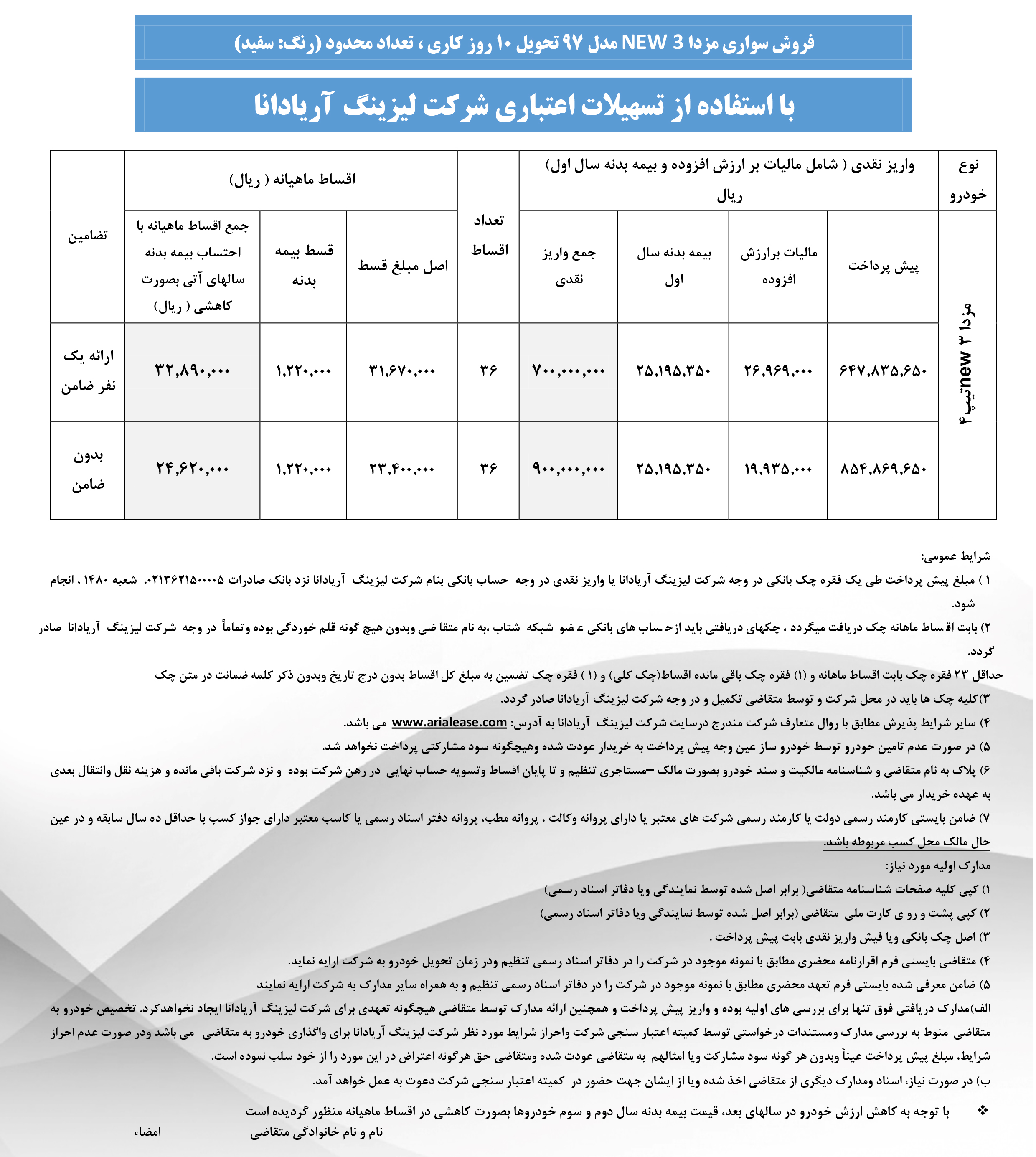 شرایط فروش مزدا 3 /اسفند 96