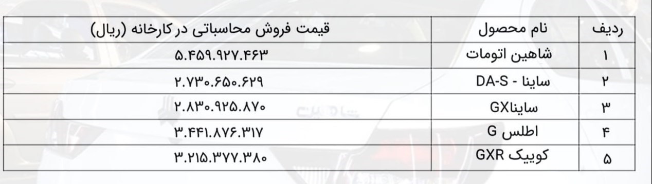 قیمت جدید سایپا