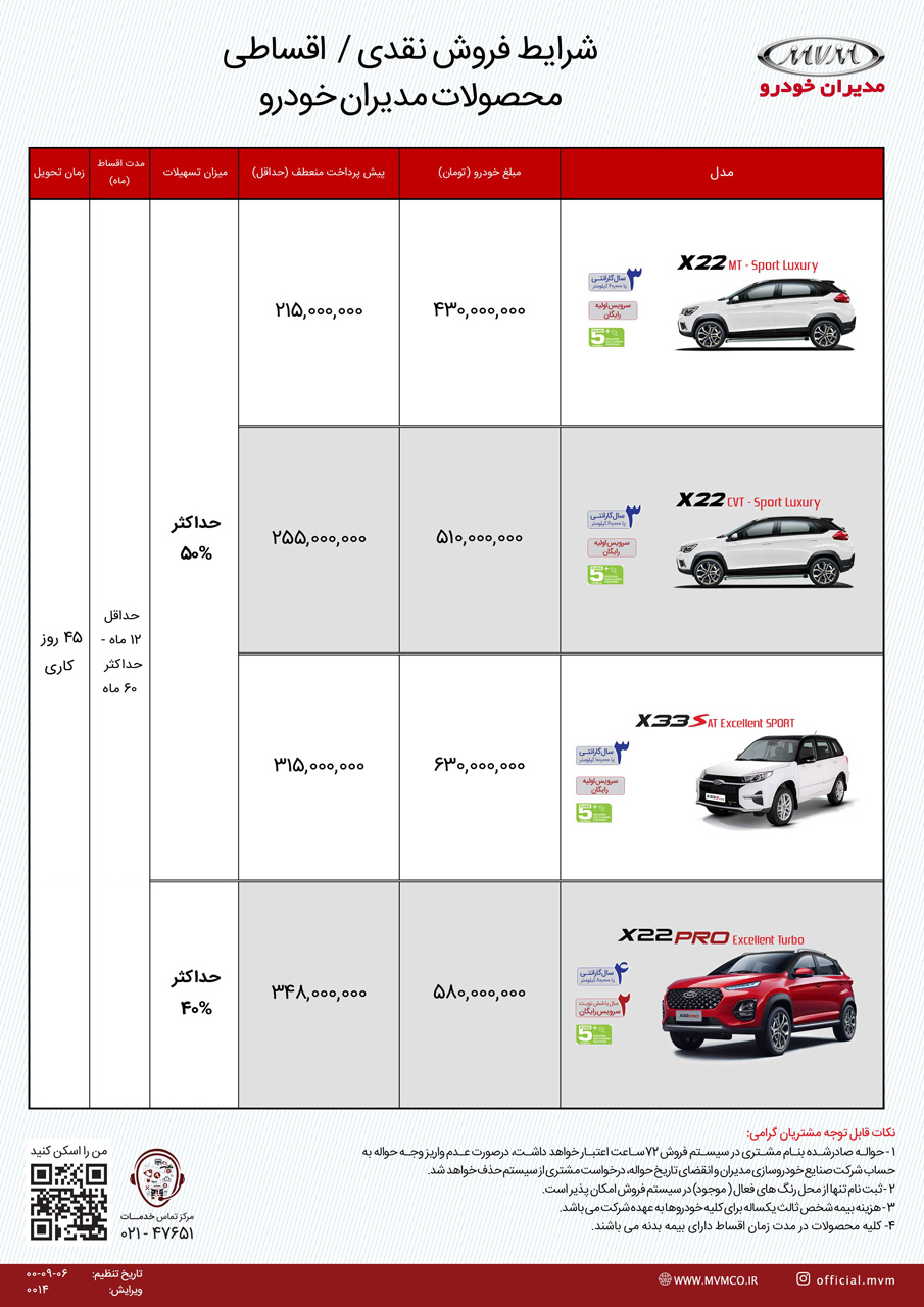 شرایط فروش ام وی ام X22 پرو