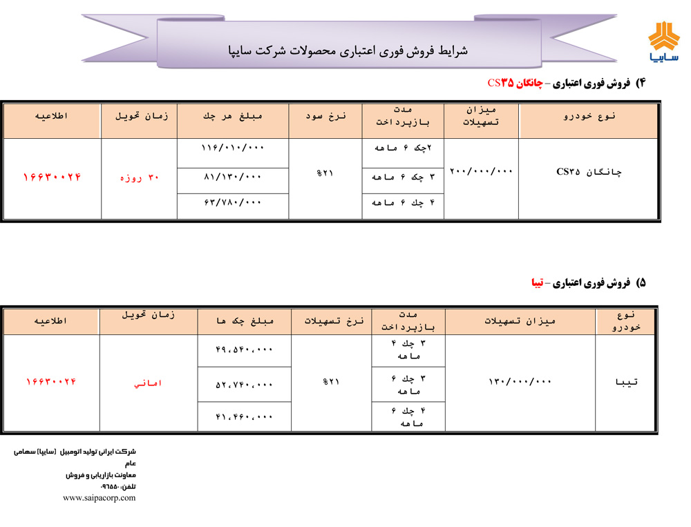 شرایط فروش اقساط سایپا /آذر 96