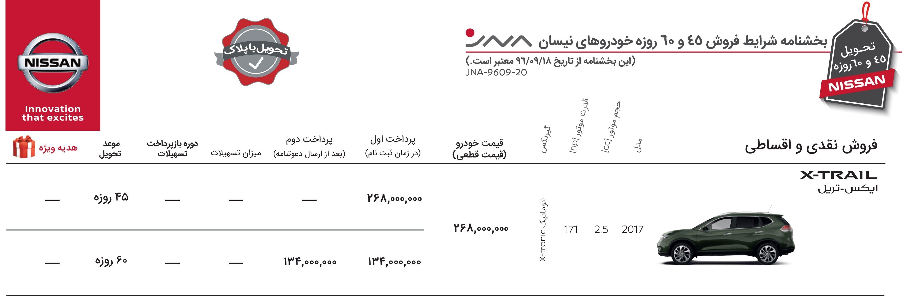 شرایط فروش نیسان ایکس تریل /آذر ماه 96