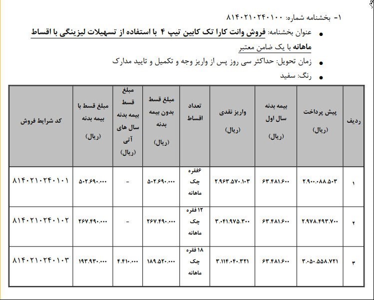 شرایط فروش وانت کارا