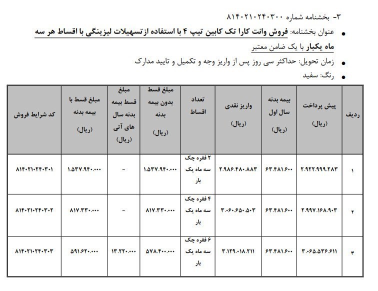 شرایط فروش وانت کارا