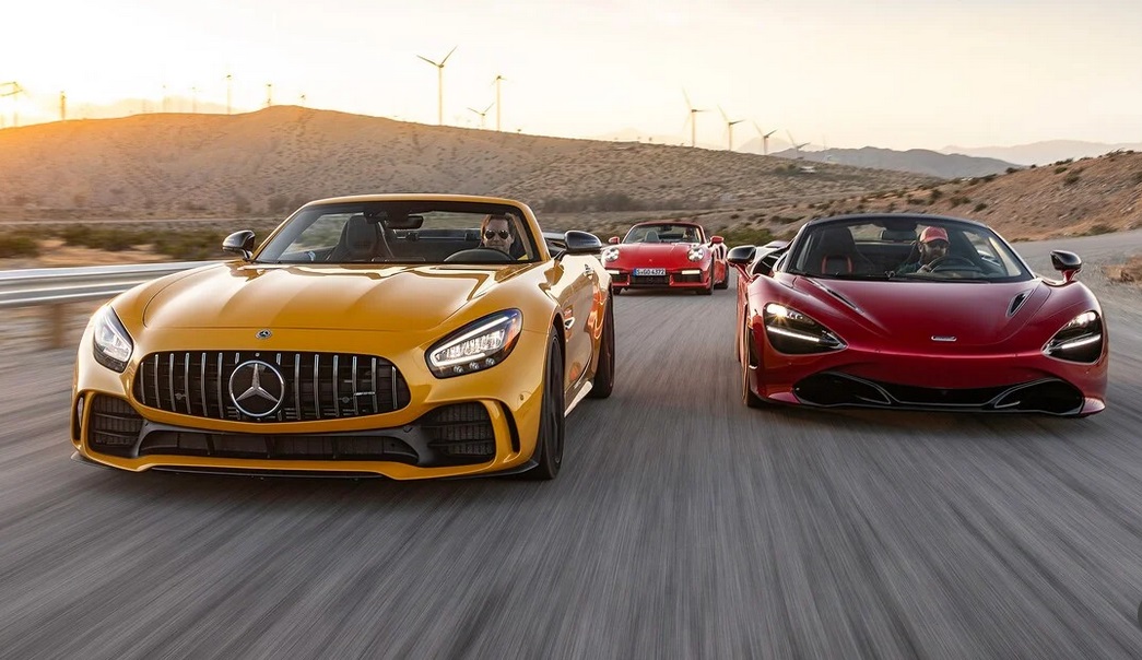 1-مرسدس AMG GT R، مک‌لارن ۷۲۰S و پورشه ۹۱۱ توربو S،وقتی بدون سقف روبروی هم هم قرار می گیرند