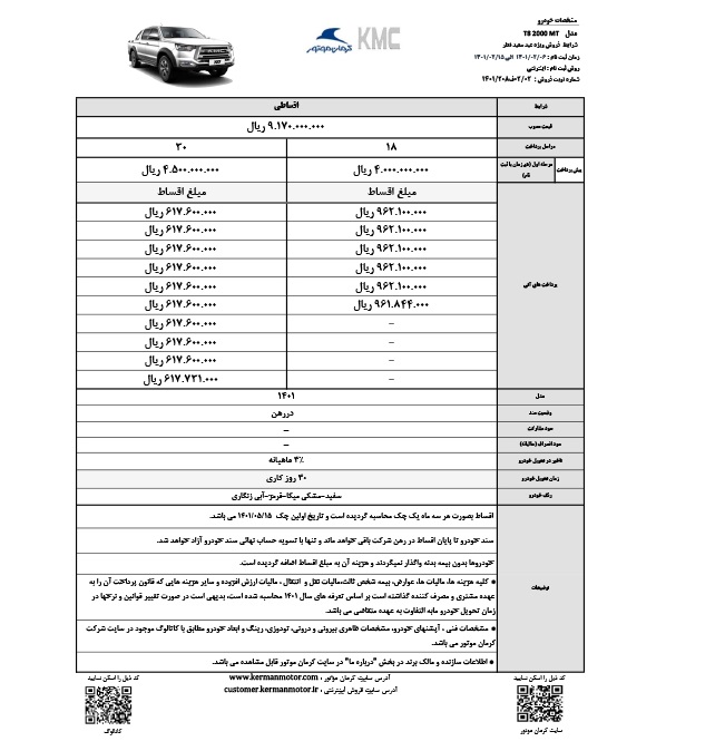 96301 اعلام شرایط فروش محصولات کرمان موتور همراه با افزایش قیمت 