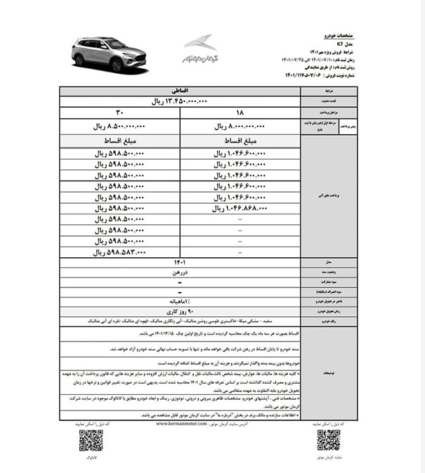 99840 فروش نقد و اقساطی کی ام سی جی 7 و پنج محصول دیگر کرمان موتور/ مهر 1401